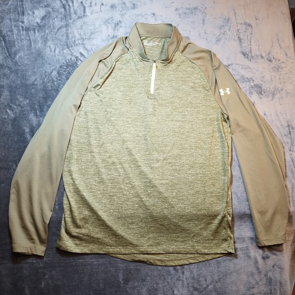 Under Armour Tech 2.0 1/4 Zip Pullover Heather Green Loose Fit Mens LG Quick Dry